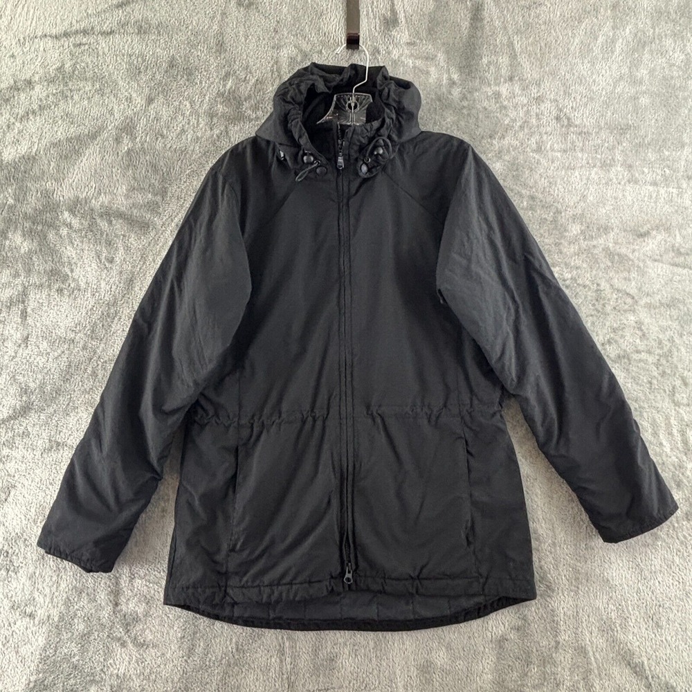 Eddie Bauer Coat S Black Full Zip Parka Pockets Detachable Hood Light Insulation